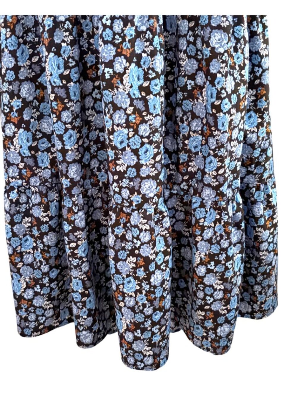 Kojooin Womens Medium Floral Midi Dress V-Neck S/S Blue Black Cottagecore - Picture 5 of 7